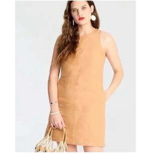 J.Crew Dress Womens Medium Tall Tan Pure Linen Shift Button Back Sleeveless